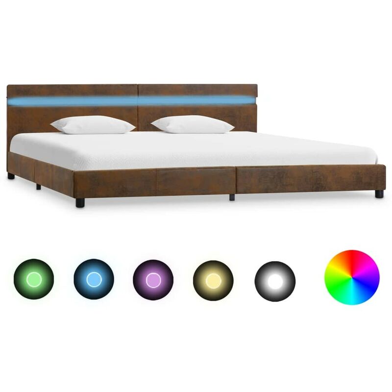 Cadre de lit avec LED Marron Tissu 180 x 200 cm HDV25109 - Hommoo