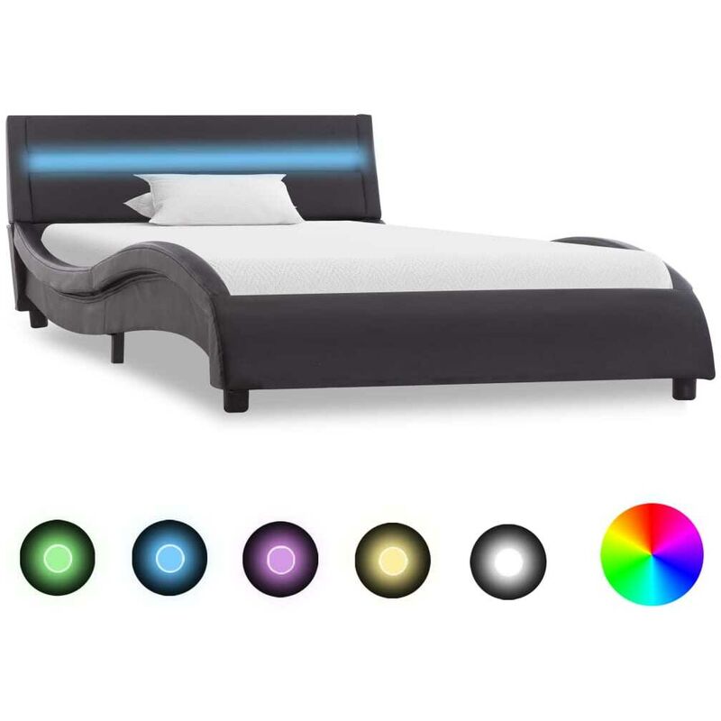 Cadre de lit avec led Noir Similicuir 100 x 200 cm - Hommoo