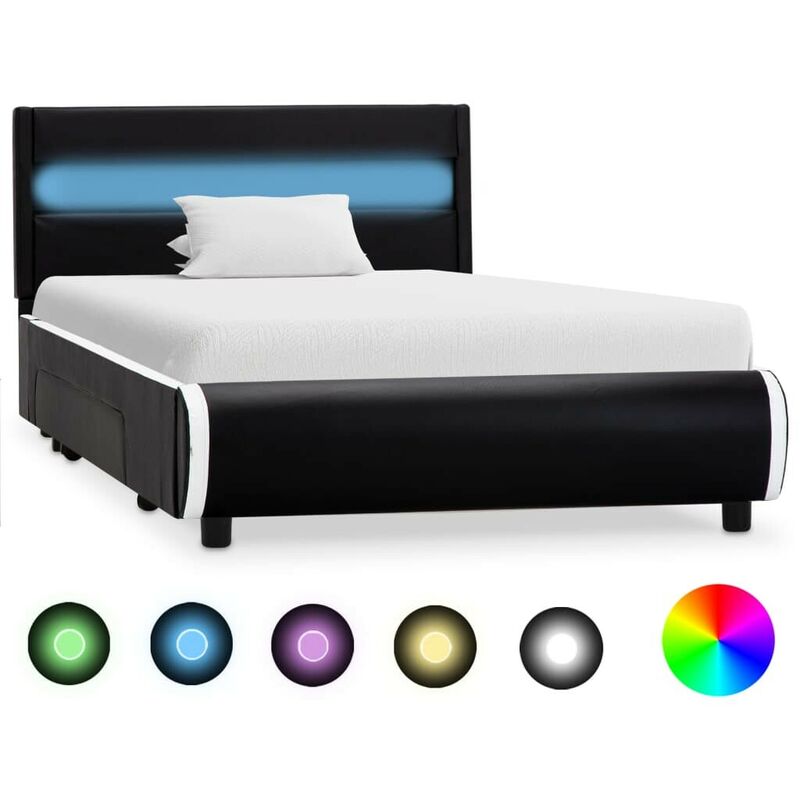 Cadre de lit avec LED Noir Similicuir 100 x 200 cm HDV25273 - Hommoo