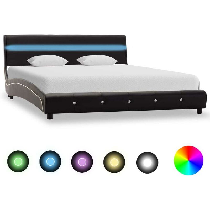 Cadre de lit avec LED Noir Similicuir 120 x 200 cm HDV22484 - Hommoo