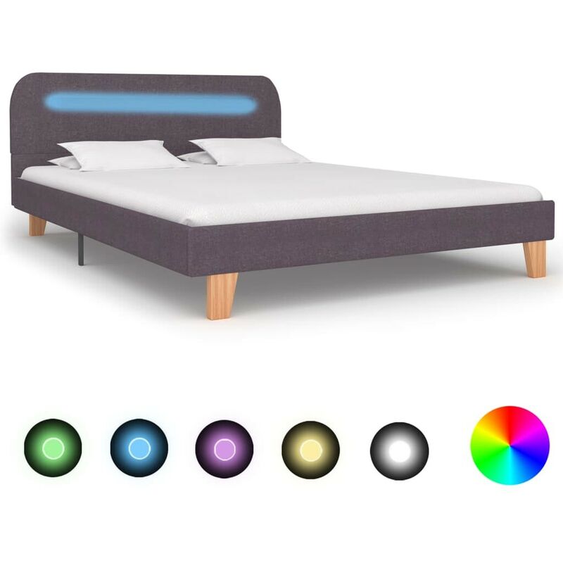 Cadre de lit avec LED Taupe Tissu 140 x 200 cm HDV22775 - Hommoo