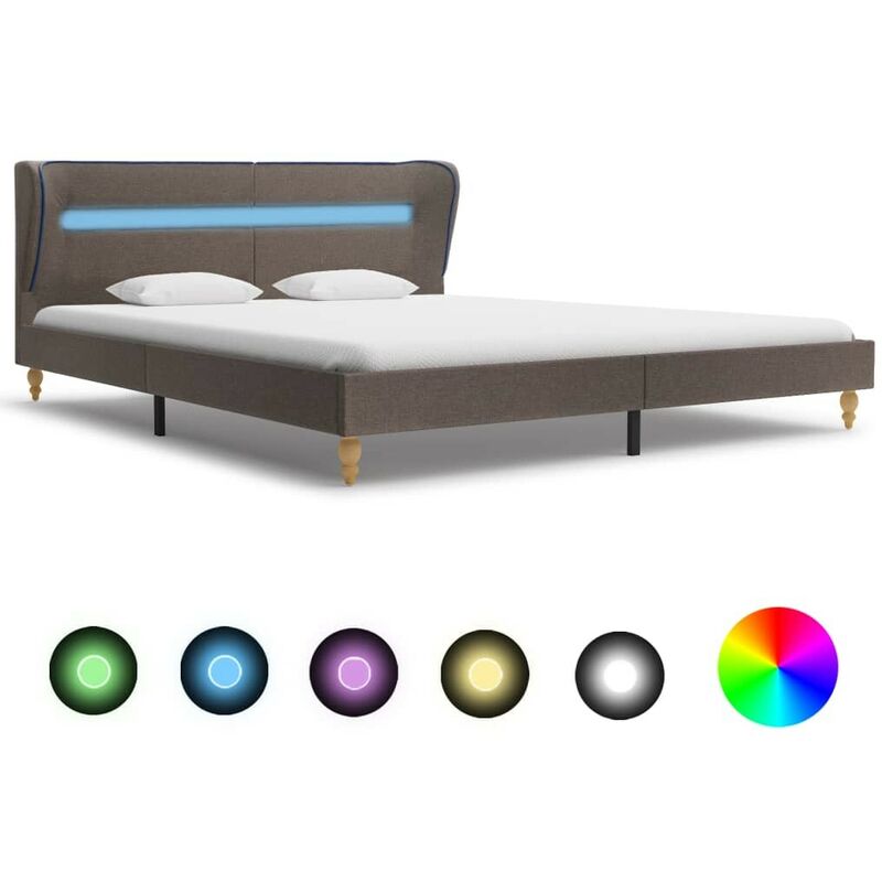 Cadre de lit avec LED Taupe Tissu 180 x 200 cm HDV22647 - Hommoo