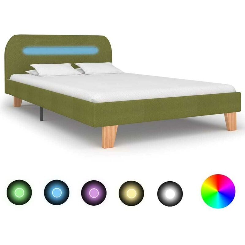 Cadre de lit avec LED Vert Tissu 120 x 200 cm HDV22769 - Hommoo