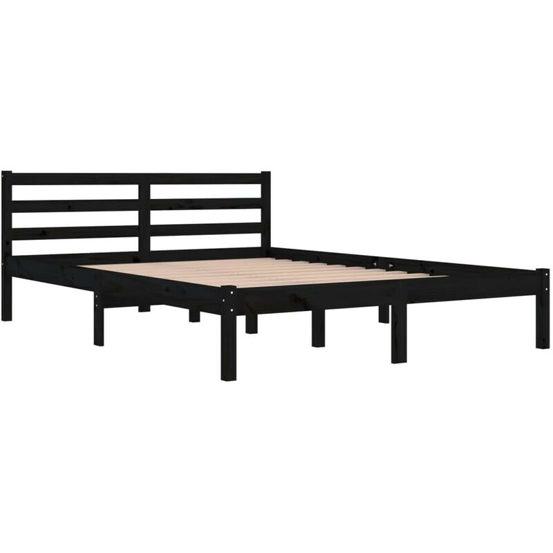 Cadre de lit Bois de pin massif 140x200 cm Noir - Hommoo