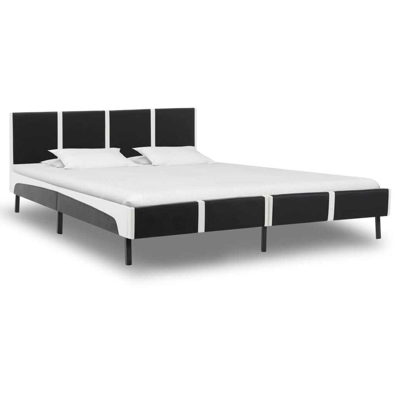 Cadre de lit Noir et blanc Similicuir 180 x 200 cm HDV22442 - Hommoo
