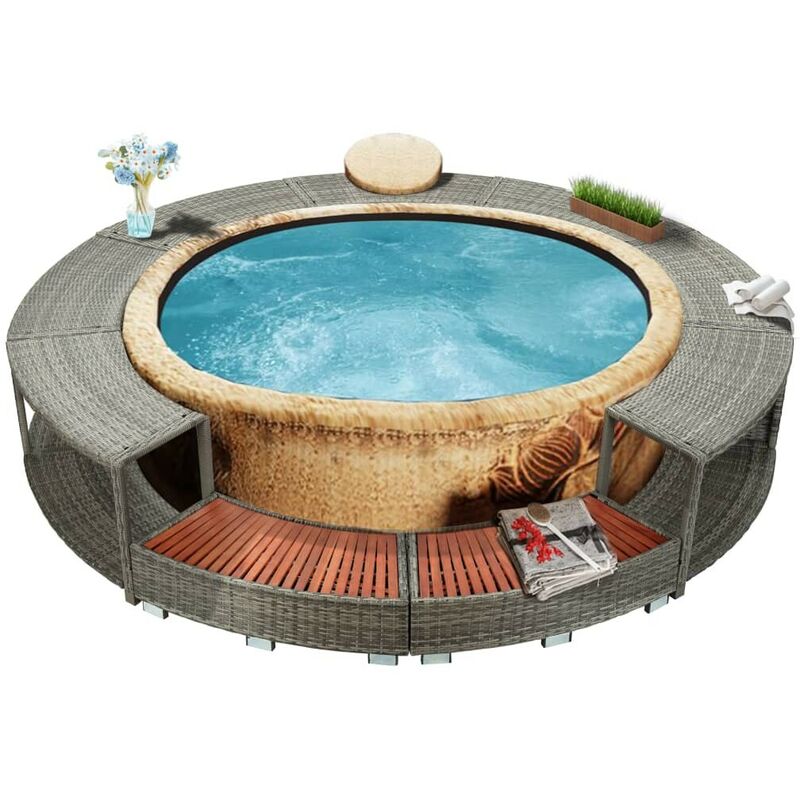 Hommoo Cadre de spa Gris Resine tressee HDV30002