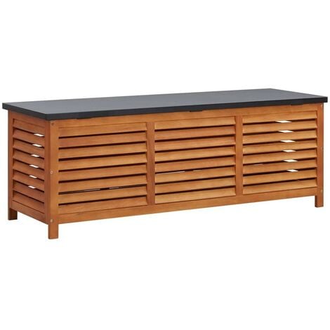 Hommoo Caja de almacenaje jardin madera maciza eucalipto 150x50x55 cm