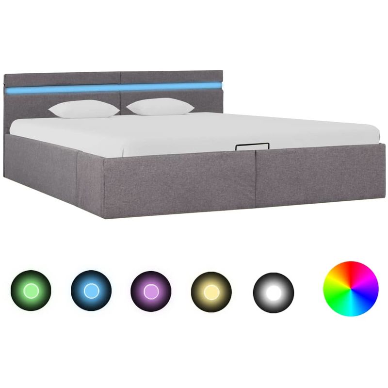 

Cama canapé hidráulica almacenaje LED tela gris topo 160x200 cm - Hommoo