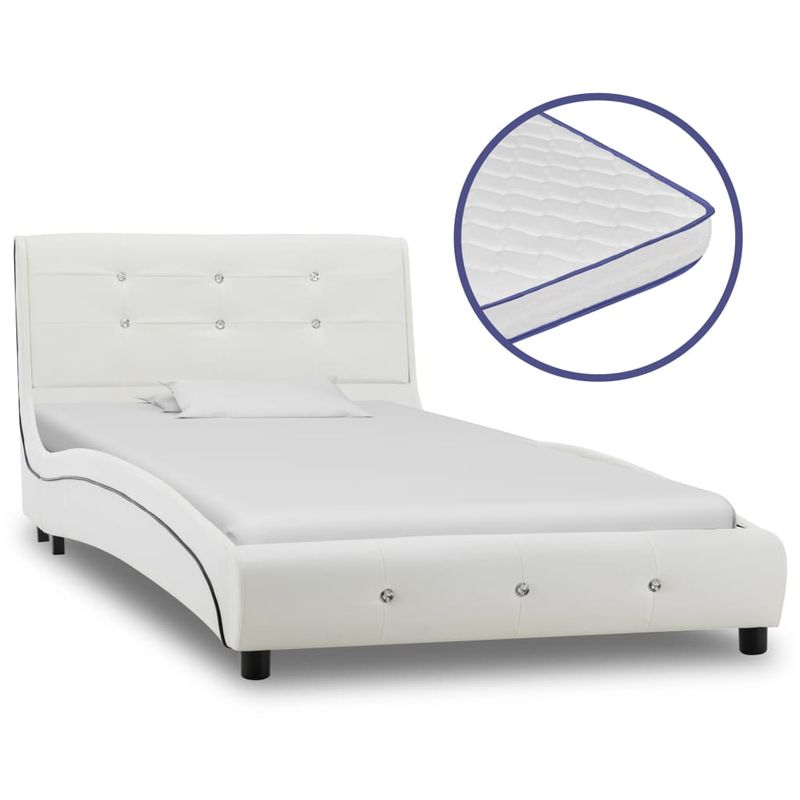 

Hommoo Cama con colchón viscoelástico cuero sintético blanco 90x200 cm