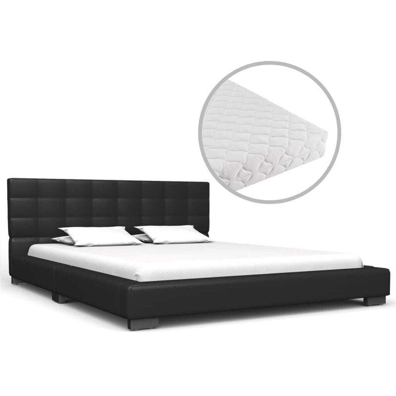 

Cama con colchón cuero sintético negro 140x200 cm - Hommoo