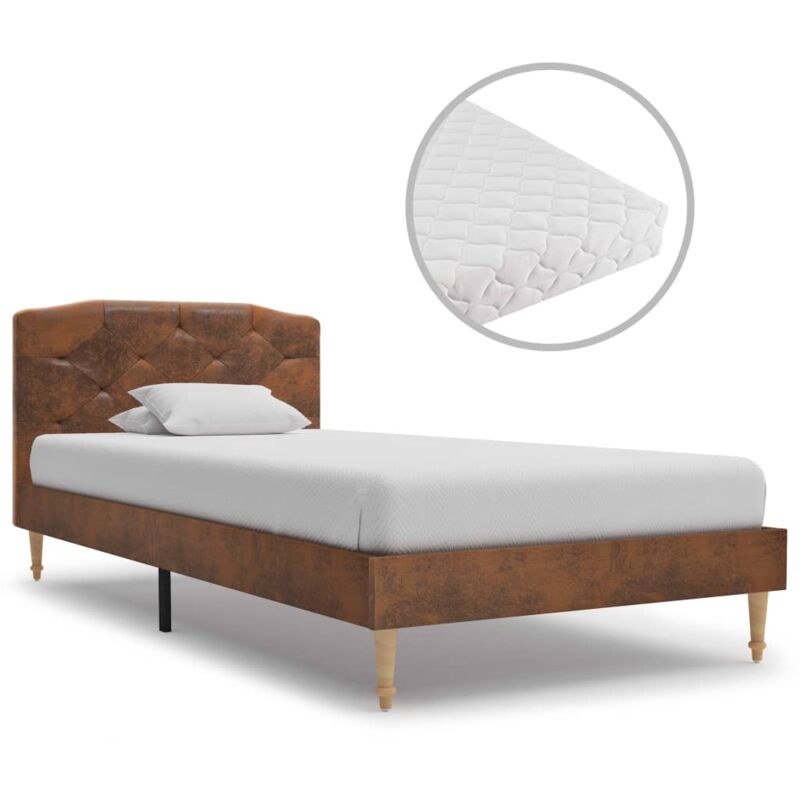 

Cama con colchón piel ante sintética marrón 90x200 cm - Hommoo