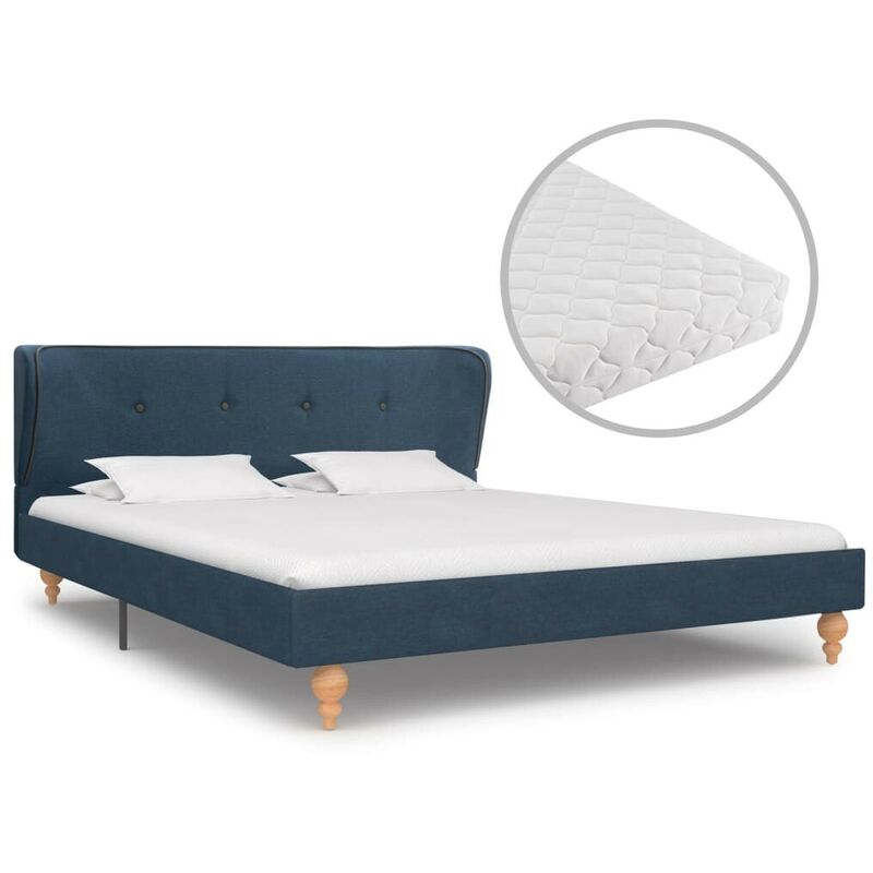 

Cama con colchón tela azul 140x200 cm - Hommoo
