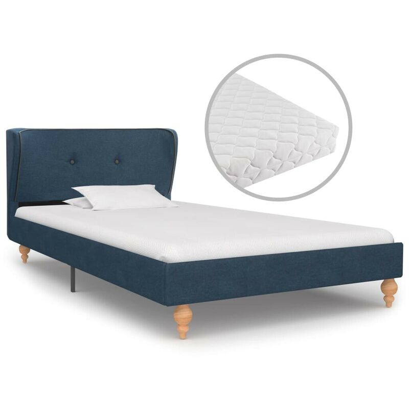 

Hommoo Cama con colchón tela azul 90x200 cm