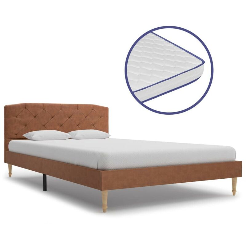 

Hommoo Cama con colchón viscoelástico tela marrón 120x200 cm