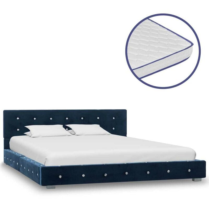 

Cama con colchón viscoelástico terciopelo azul 140x200 cm - Hommoo