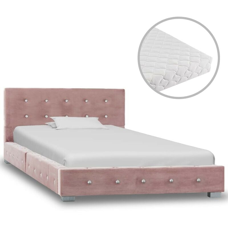 

Cama con colchón de terciopelo rosa 90x200 cm - Hommoo