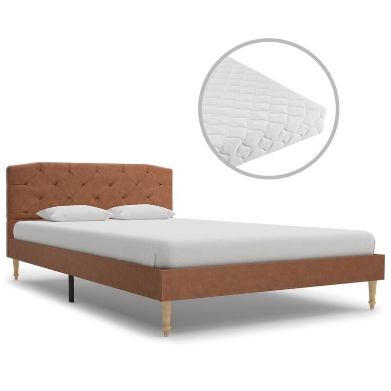 

Hommoo Cama con colchón tela marrón 120x200 cm