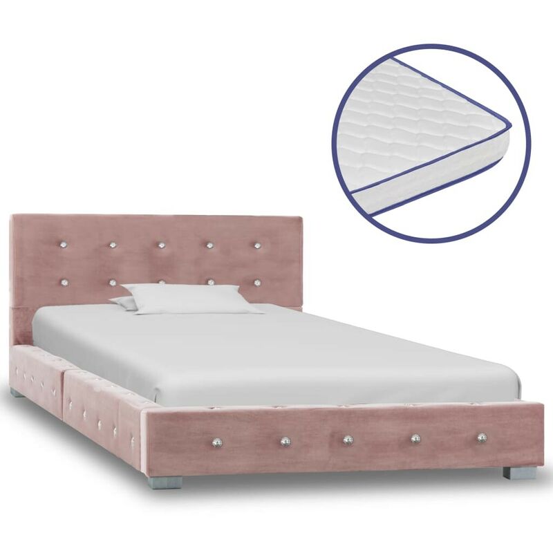 

Cama con colchón viscoelástico terciopelo rosa 90x200 cm - Hommoo