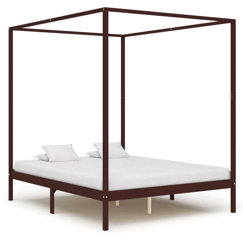 

Cama con dosel madera maciza de pino marrón oscuro 160x200 cm - Hommoo