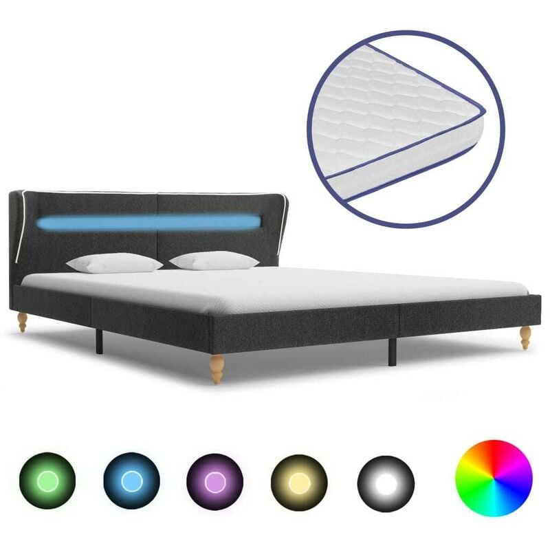 

Cama con LED arpillera gris oscuro colchón viscoelástico 160 cm - Hommoo