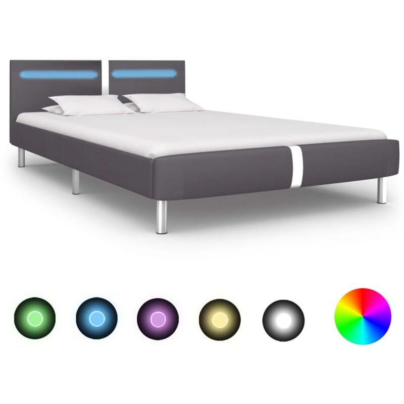 

Cama con LED de cuero sintético gris 140x200 cm - Hommoo