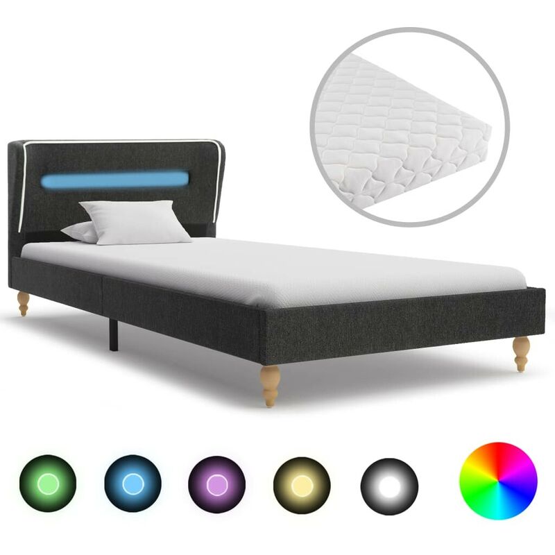 

Cama con LED y colchón arpillera gris oscuro 90x200 cm - Hommoo