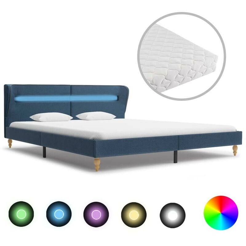 

Cama con LED y colchón tela azul 160x200 cm - Hommoo