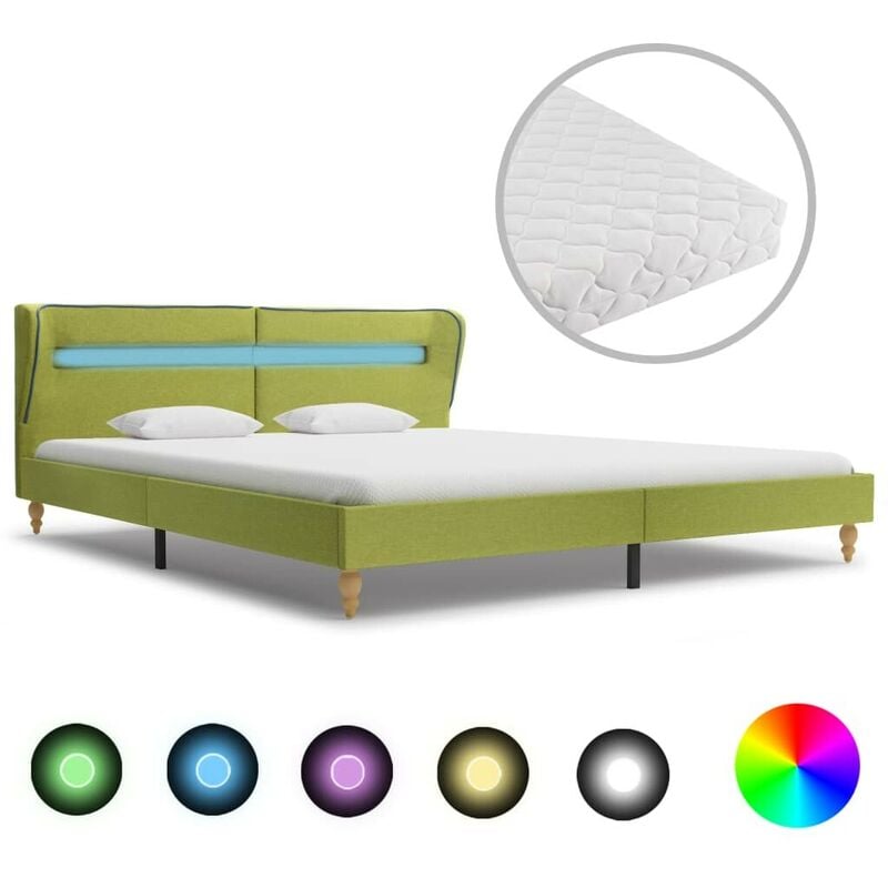 

Cama con LED y colchón tela verde 180x200 cm - Hommoo