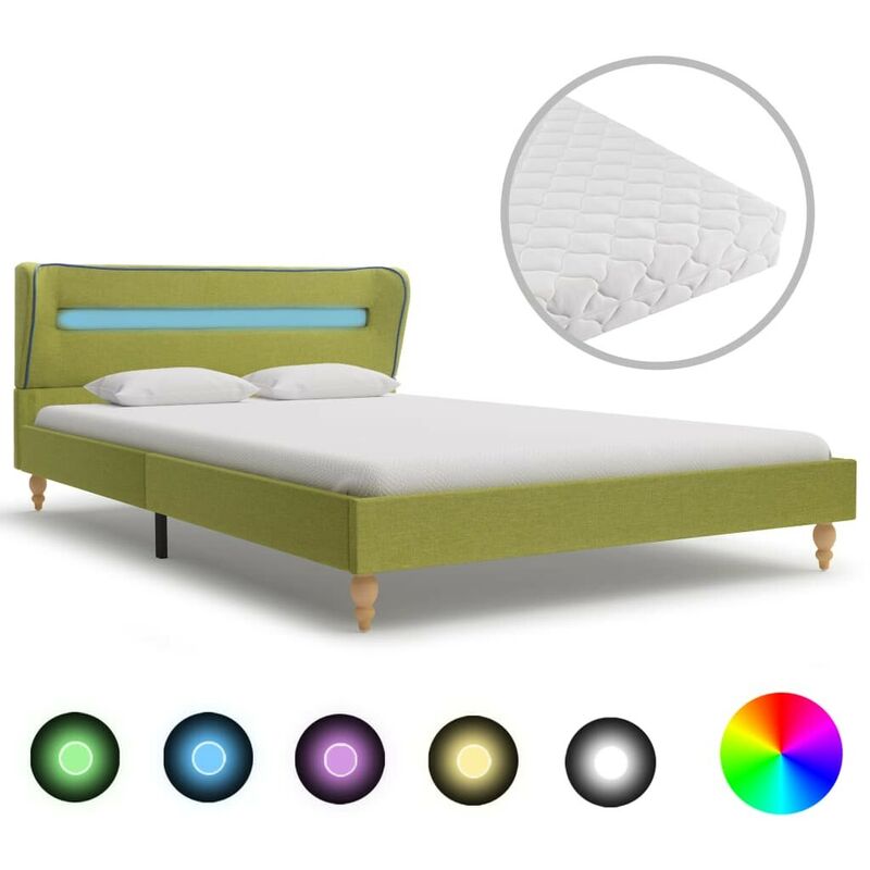 

Hommoo Cama con LED y colchón tela verde 140x200 cm