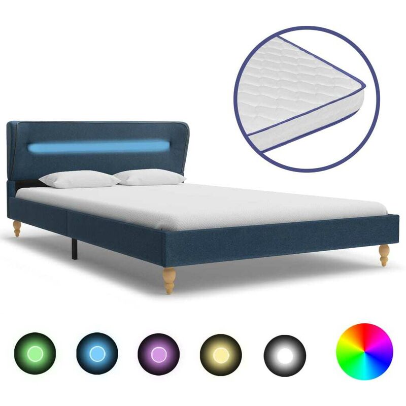 

Cama con LED y colchón viscoelástico tela azul 120x200 cm - Hommoo