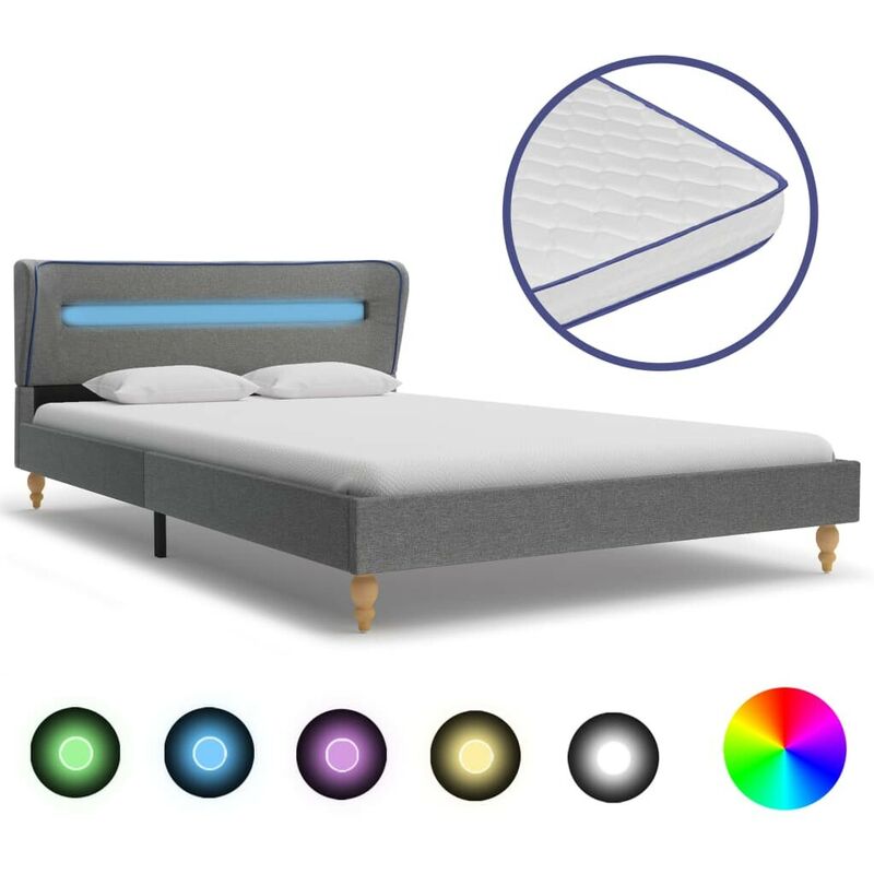 

Cama con LED y colchón viscoelástico tela gris claro 120x200 cm - Hommoo