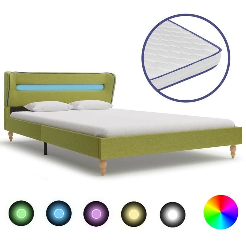 

Hommoo Cama con LED y colchón viscoelástico tela verde 140x200 cm