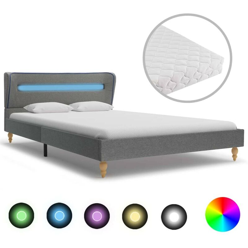 

Cama con LED y colchón tela gris claro 120x200 cm - Hommoo