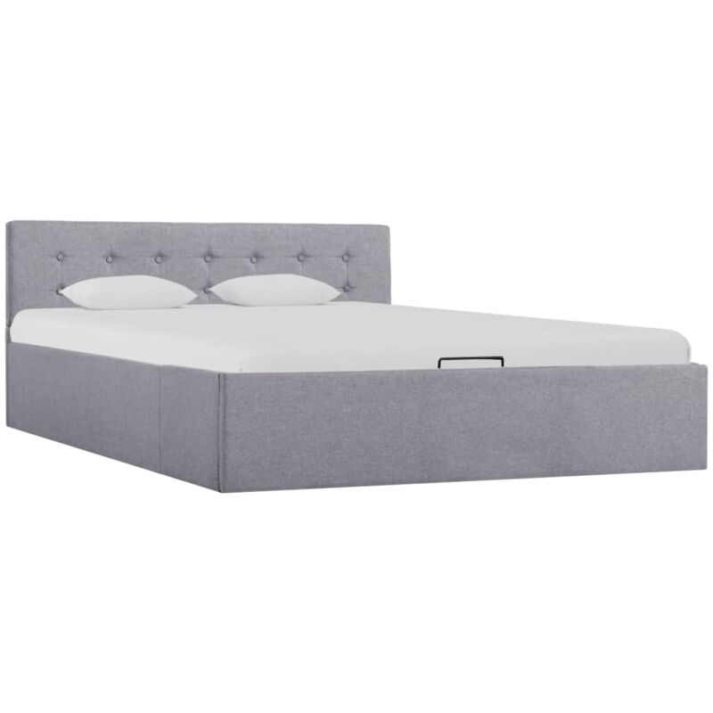 

Hommoo Cama hidráulica con almacenaje y LED tela gris claro 140x200 cm