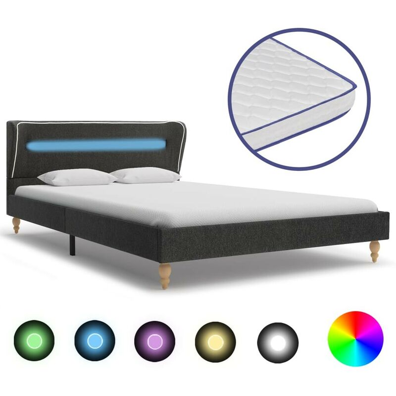 

Cama LED colchón viscoelástico arpillera gris oscuro 90x200 cm - Hommoo