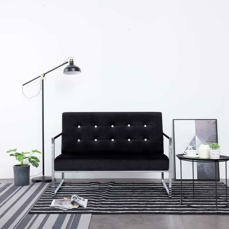 Canape 2 places avec accoudoirs Noir Chrome et velours HDV23448 - Hommoo