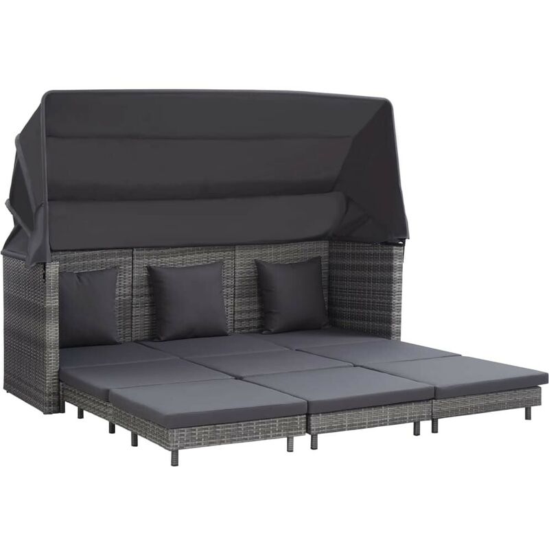 Canapé-lit extensible 3 places avec toit Résine tressée Gris HDV45402 - Hommoo