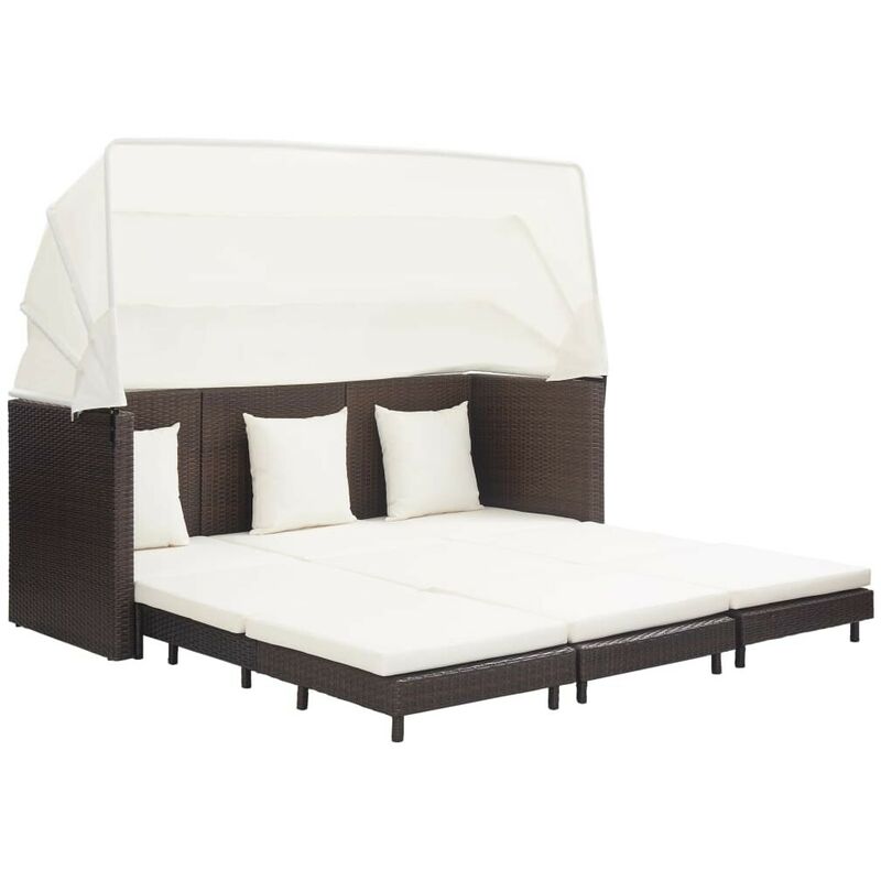 Canapé-lit extensible 3 places avec toit Résine tressée Marron HDV45401 - Hommoo