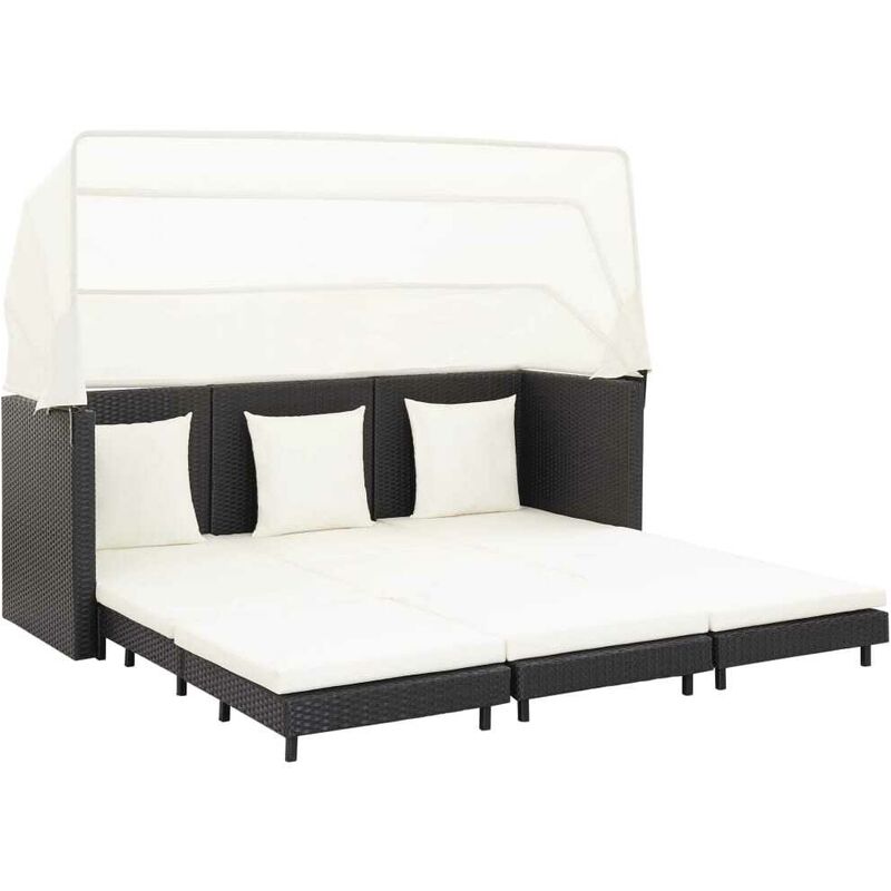 Canapé-lit extensible 3 places avec toit Résine tressée Noir HDV45400 - Hommoo