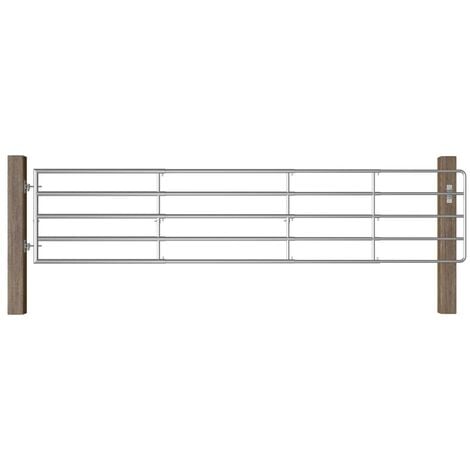 Hommoo Cancela de 5 barras para campo acero plateado (150-400)x90 cm