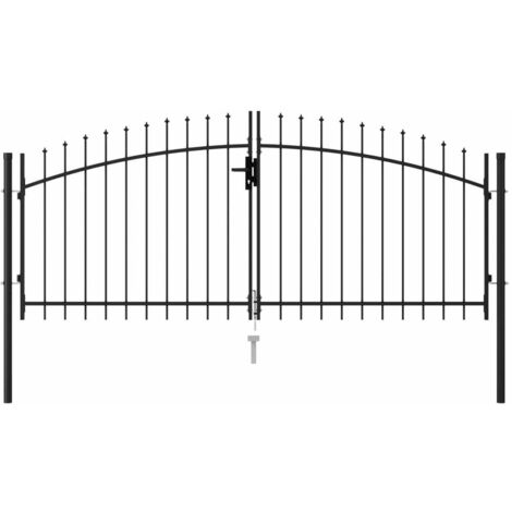 Hommoo Cancela de valla doble puerta con puntas acero negro 3x1,25 m