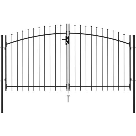 Hommoo Cancela de valla doble puerta con puntas acero negro 3x1,5 m