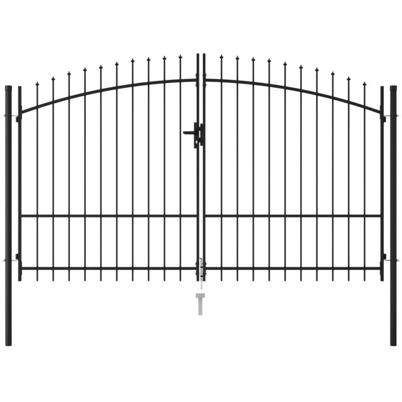 

Cancela de valla doble puerta con puntas acero negro 3x2 m - Hommoo