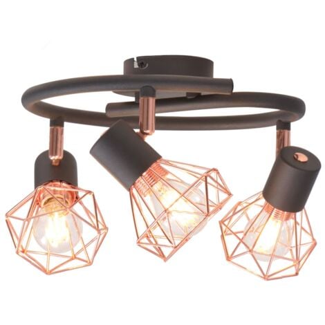 Hommoo Ceiling Lamp with 3 Spotlights E14 Black and Copper