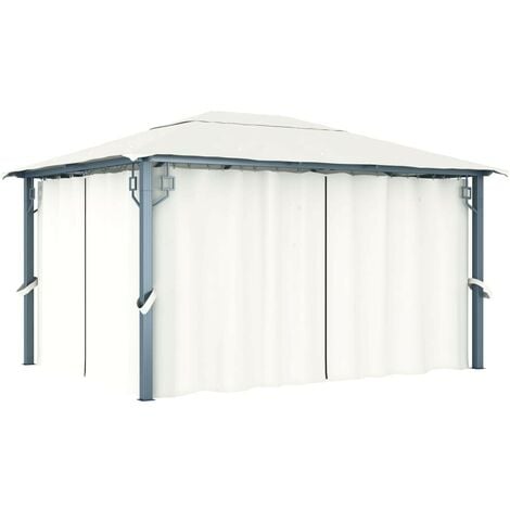 Hommoo Cenador con cortina color crema 400x300 cm