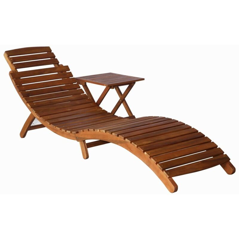 Hommoo Chaise longue avec table Bois d'acacia massif Marron HDV30062
