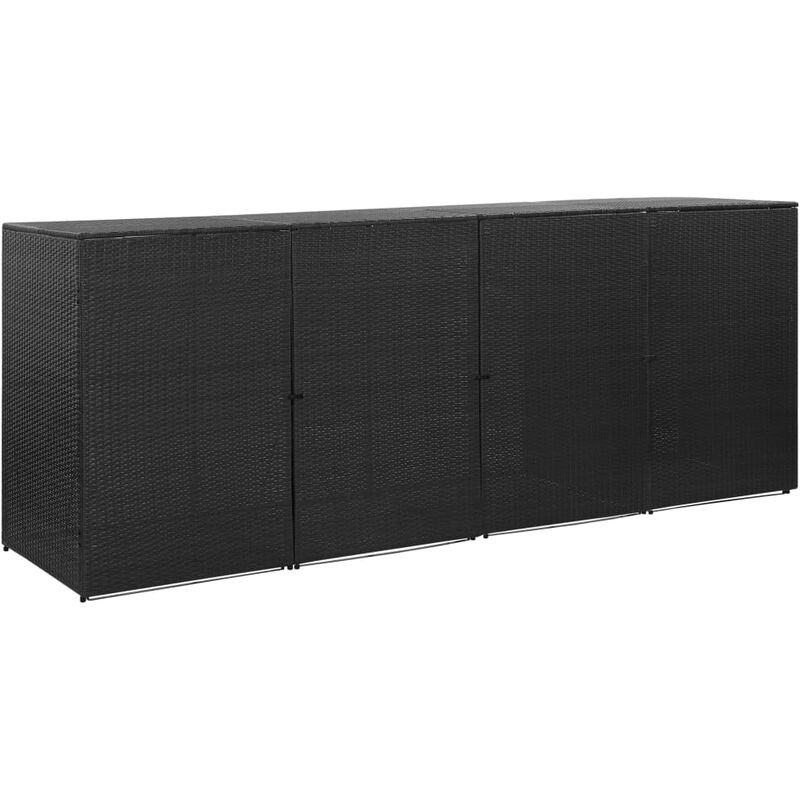 

Cobertizo cuadruple cubo basura ratán PE negro 305x78x120 cm - Hommoo