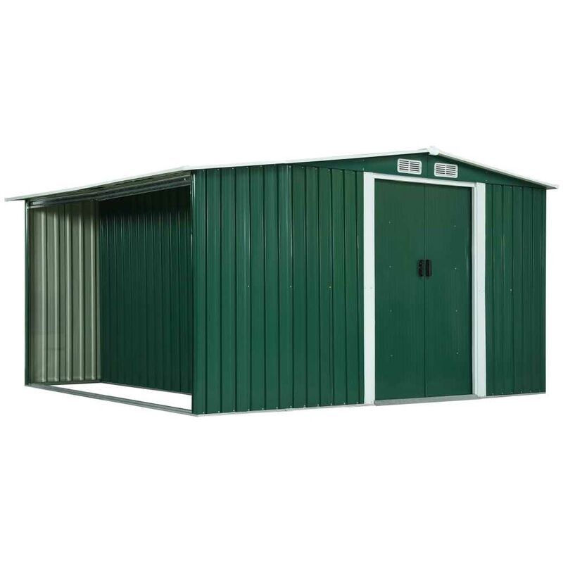 

Cobertizo jardín puertas correderas acero verde 329,5x312x178cm - Hommoo