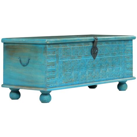Hommoo Coffre de rangement Bois de manguier massif 100x40x41 cm Bleu HDV12410