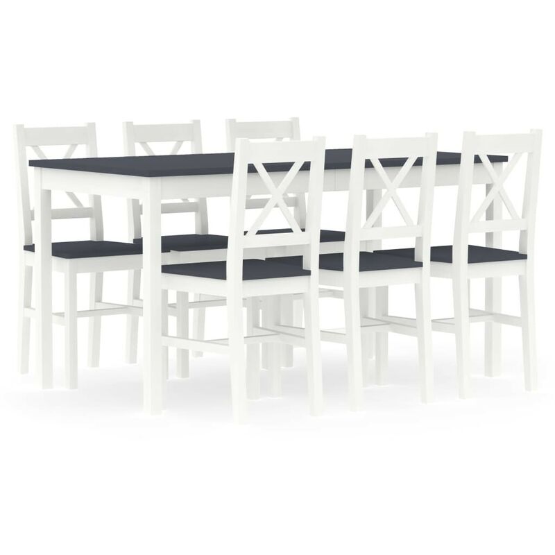 

Hommoo Conjunto de comedor 7 piezas madera de pino blanco y gris